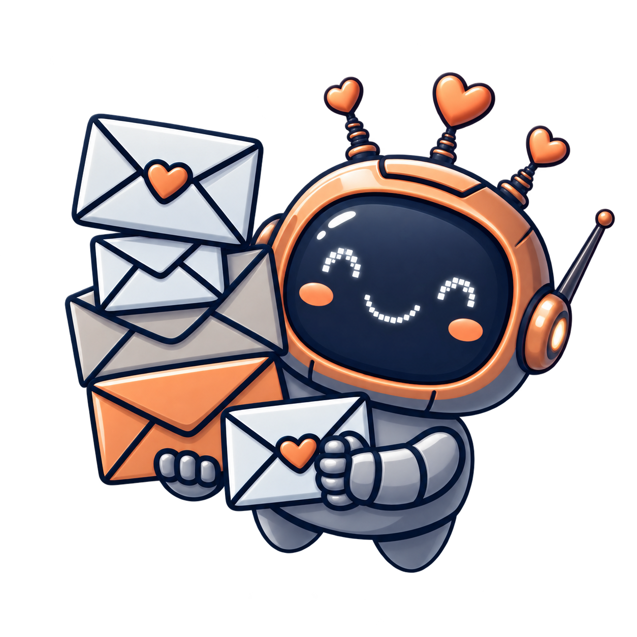 MailMex robot carrying a stack of happy mail
